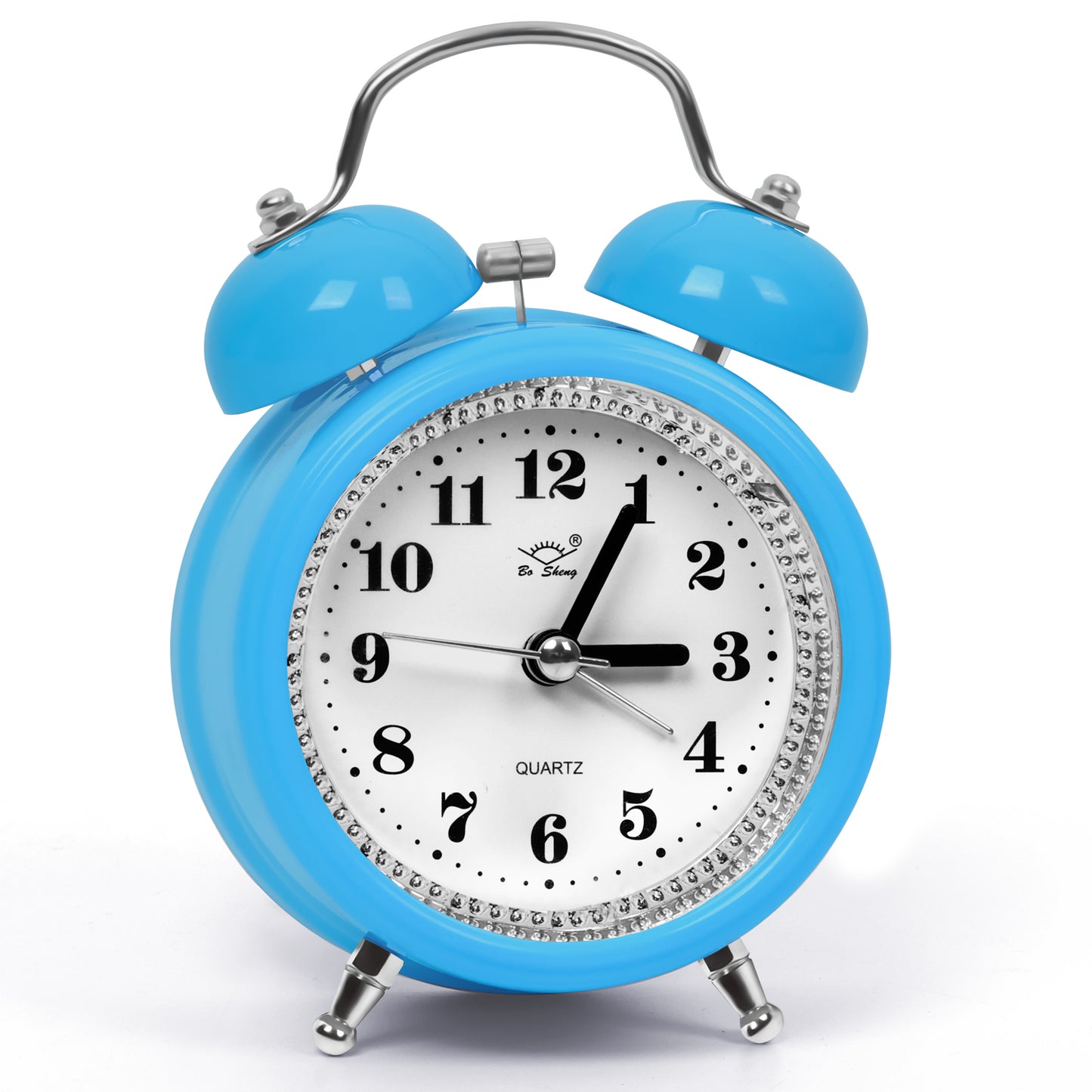 ABOUT SPACE Twin Bell Alarm Clock Non-Ticking with Night Light- Blue (Battery not Included)
