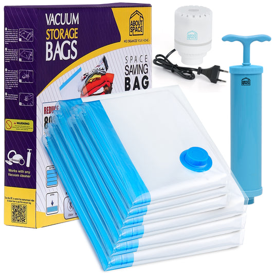 ABOUT SPACE Vacuum Bags for Clothes with Pump - (6 Pcs) Reusable Vacuum Storage Bags