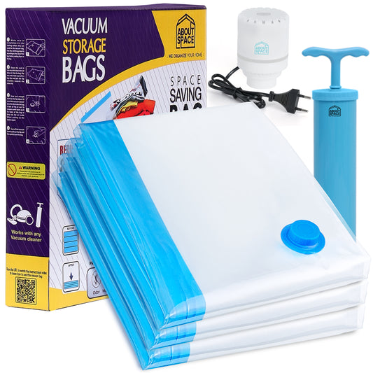 ABOUT SPACE 3 Pack Vacuum Bags for Travel with Electric Pump and Hand Pump (3-2X Jumbo)