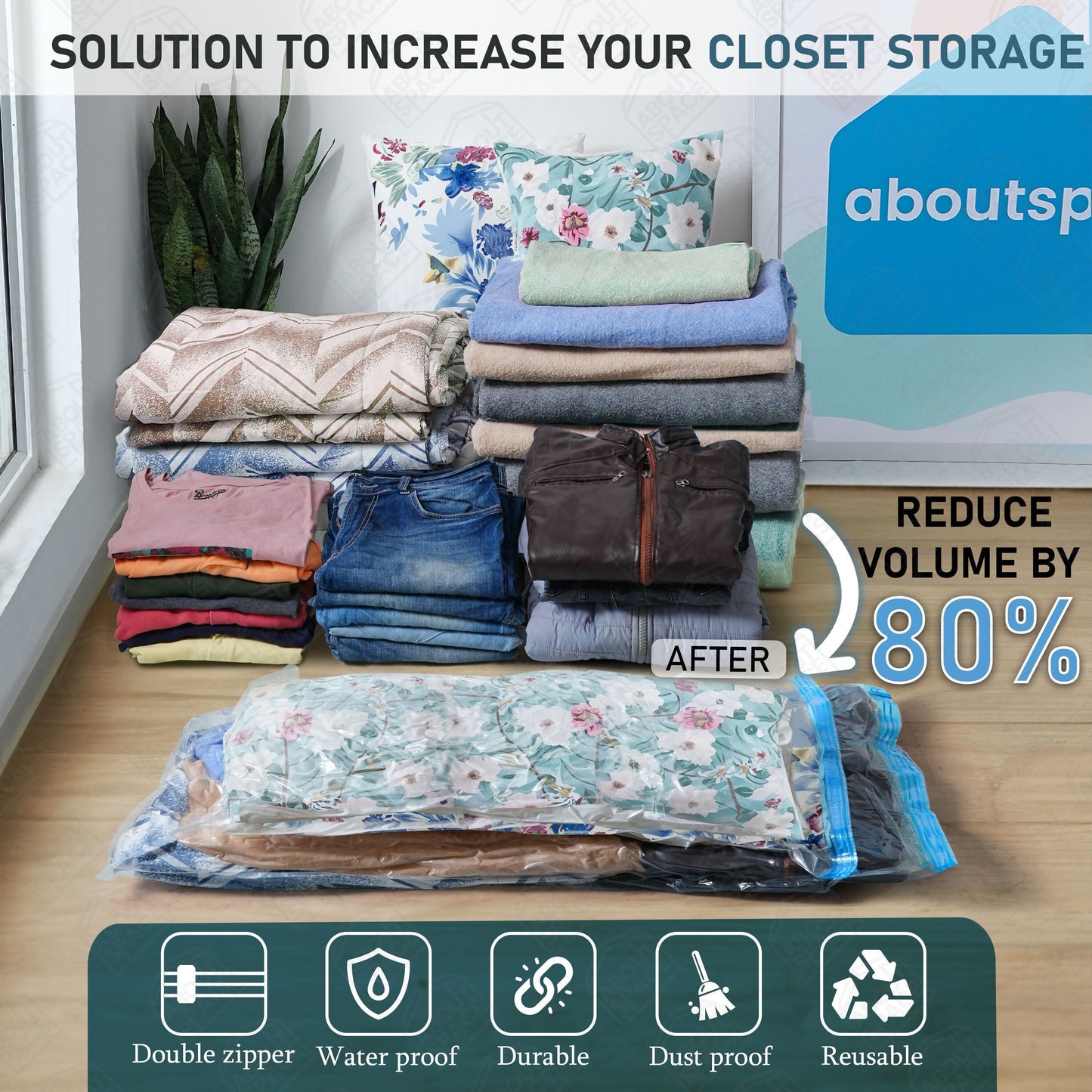 ABOUT SPACE Vacuum Bags for Clothes(6 Pcs) Reusable plastic Vacuum Storage Bags