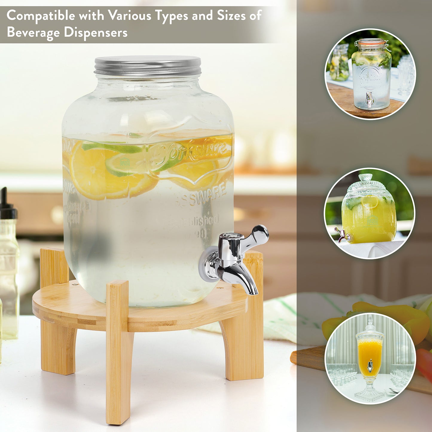 ABOUT SPACE Bamboo Stand - Juice Dispenser Stand Detachable Holds Upto 8 L (23 cm L x 22 cm B x 14 cm H)
