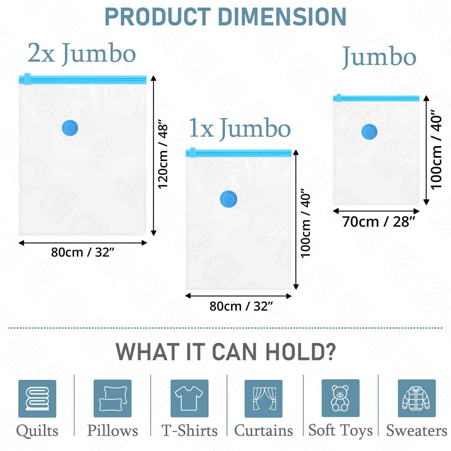 ABOUT SPACE 4 Pack Vacuum Bags for Travel with Electric Pump and Hand Pump (2X Jumbo/ X Jumbo/ 2 Jumbo)