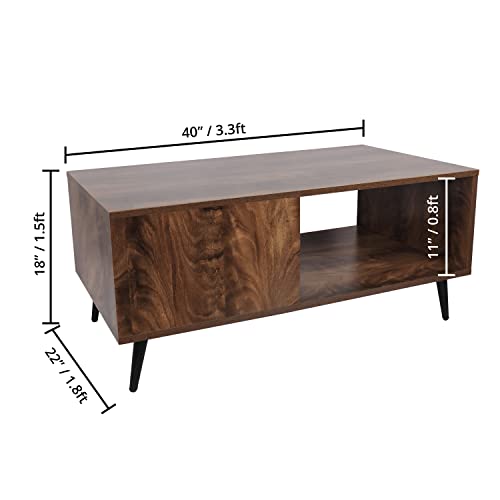 ABOUT SPACE Wooden Coffee Table with Storage (L 40 x B 22 x H 18 inches, Brown)
