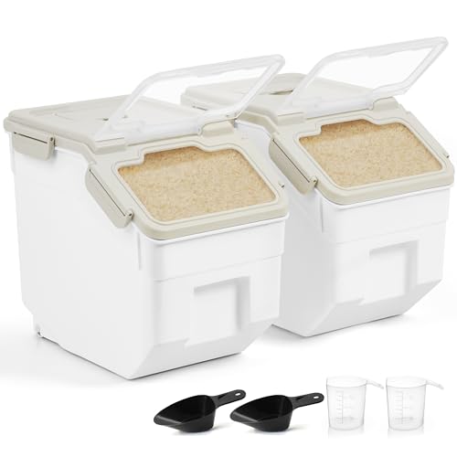 ABOUT SPACE 10-Kg Rice Container (2 Pack) Airtight Rice Storage Container with Measuring Cup & Rice Shovel