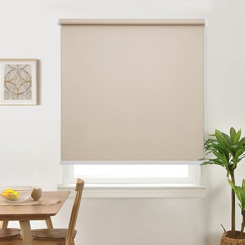 B0DNN2Q9BN ABOUT SPACE Window Blinds - 3 x 7 ft Blackout Roller Blinds with Pull Bead for Privacy, UV Protection | Corded Roll Up Curtain Window Shades for Home, Office, Living Room, Bedroom- Brown