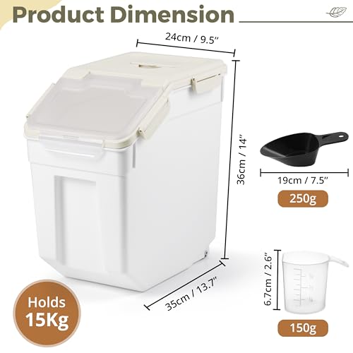 ABOUT SPACE 15-Kg Rice Container 2 Pcs Airtight Rice Storage Container with Measuring Cup & Rice Shovel