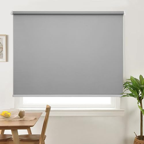 ABOUT SPACE Window Blinds - 5 x 7 ft Blackout Roller Blinds with Pull Bead for Privacy, UV Protection | Corded Roll Up Curtain Window Shades for Home, Office, Living Room, Bedroom- Grey