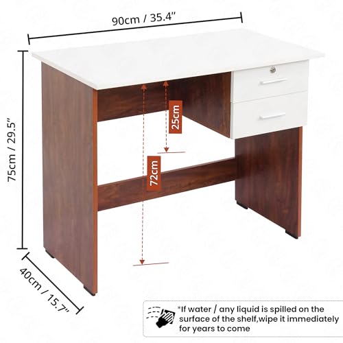 ABOUT SPACE Study Table with 2 Drawers (1 Lockable)(White & Oak Red-L 90 x B 50 x H 75cm)