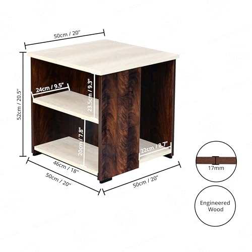 ABOUT SPACE Portable Wooden Centre Table , End & Sofa Side Table , Bed Side Table , Corner Coffee Table with Solid Finish Space Saving Furniture with Storage for Living Room (50 x 50 x 52 cm)