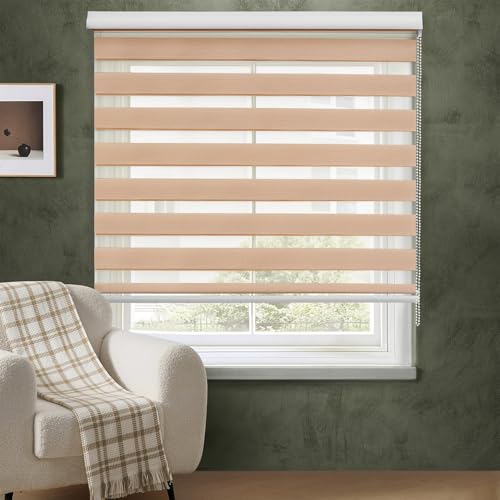 ABOUT SPACE Window Blinds - 3 x 7 ft Zebra Roller Blinds for Windows for Light Filtering, Privacy, UV Protection Corded Roll Up Curtain Window Shades for Home, Office, Living Room Kitchen - Brown