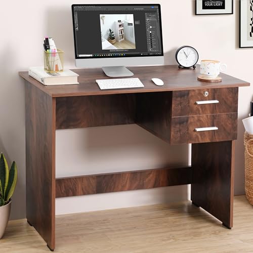 ABOUT SPACE Study Table with 2 Drawers (1 Lockable)-(Walnut -L 90 x B 50 x H 75cm)