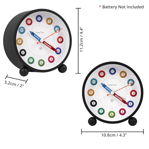 ABOUT SPACE Alarm Clock - Silent Analog Table Clock with Night Light - Black (Battery not included)