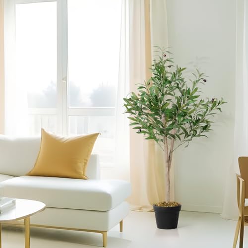 ABOUT SPACE 4 ft Artificial Olive Tree Plant Decor with Pot & 580 Leaves