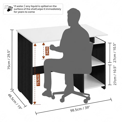 ABOUT SPACE Study Table with 2 Tier Bottom Storage (Black Mahogany & White-L 100 x B 50 x H 75 cm)