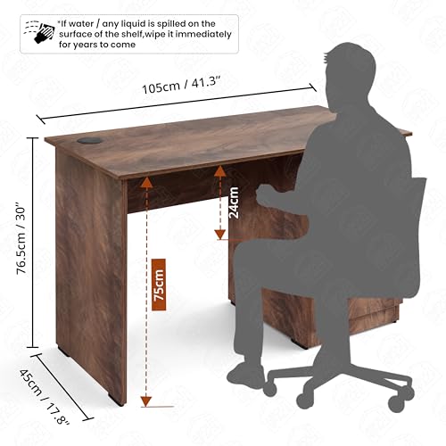 ABOUT SPACE Study Table with Lockable Drawer, Cabinet & Wire Holes (Walnut -L 105 x B 45 x H 75cm)