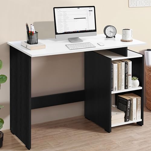 ABOUT SPACE Study Table with 2 Tier Bottom Storage (Black Mahogany & White-L 100 x B 50 x H 75 cm)