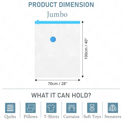 ABOUT SPACE 6 Jumbo Vacuum Bags for Travel with Hand Pump