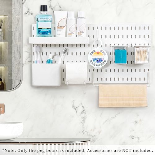 ABOUT SPACE Peg Board-2 Pcs Home Pegboard Wall Organizer with Self-Adhesive Stickers for Home Office, Bathroom, Kitchen, Entrance, Living Room Wall Peg Board (White - L 28 x H 28 cm)