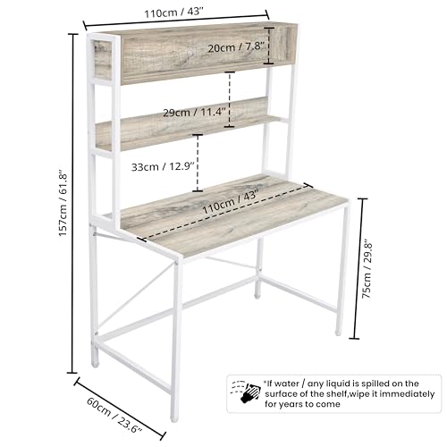 ABOUT SPACE 3 Tier Wooden Office Table with Storage (L 110 x B 60 x H 157 cm) - Beige