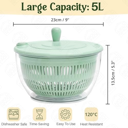 B0DMFJRD11 ABOUT SPACE Salad Spinner, Vegetable Cleaner, Lettuce Strainer for Kitchen with Comfortable Handle, Drain Holes, Non-slip Base, Checkered Strainer Basket & BPA-Free Transparent Plastic Salad Bowl
