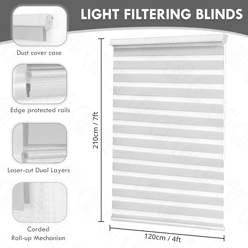 ABOUT SPACE Window Blinds - 4 x 7 ft Zebra Roller Blinds for Windows for Light Filtering, Privacy, UV Protection Corded Roll Up Curtain Window Shades for Home, Office, Living Room Kitchen - Grey