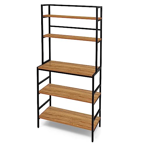 ABOUT SPACE 5 Tier Kitchen Rack (5.5 Ft) - Multipurpose Baker’s Rack L 2.5 x B 1.2 Ft - Wood Colour