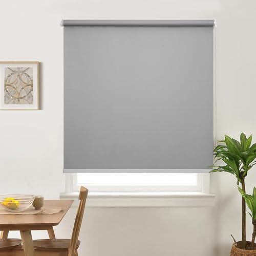 ABOUT SPACE Window Blinds - 3 x 7 ft Blackout Roller Blinds with Pull Bead for Privacy, UV Protection | Corded Roll Up Curtain Window Shades for Home, Office, Living Room, Bedroom- Grey