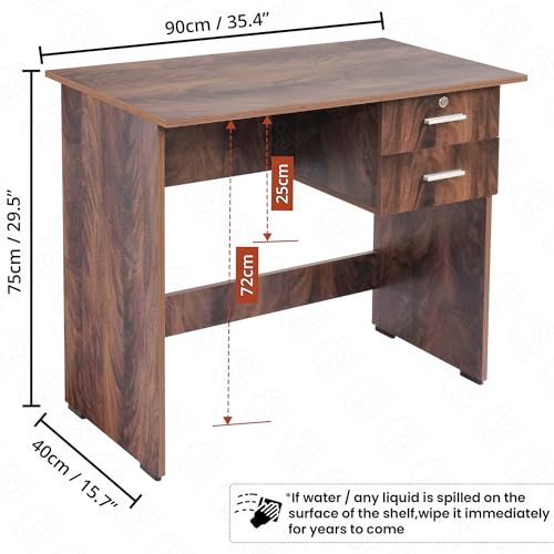 ABOUT SPACE Study Table with 2 Drawers (1 Lockable)-(Walnut -L 90 x B 50 x H 75cm)