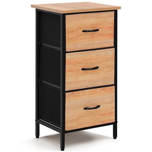 ABOUT SPACE Side Table for Bedroom with 3 Fabric Foldable Drawers (Teak-L 44 x B 31 x H 90.5 cm)