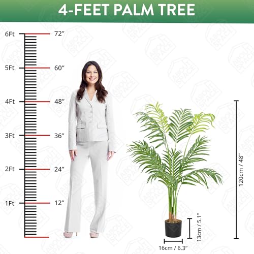 ABOUT SPACE 4 ft Artificial Palm Tree Plant Decor with Pot & 10 Leaves