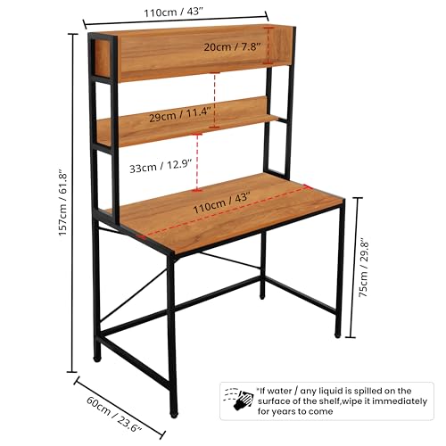 ABOUT SPACE 3 Tier Wooden Office Table with Storage (L 110 x B 60 x H 157 cm)- Wood Colour