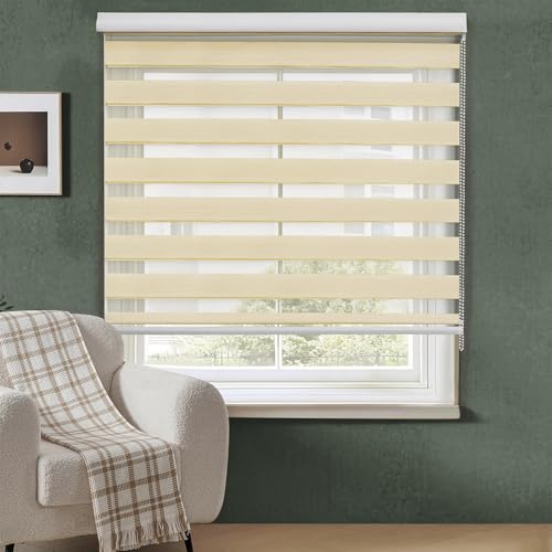 ABOUT SPACE Window Blinds - 3 x 7 ft Zebra Roller Blinds for Windows for Light Filtering, Privacy, UV Protection Corded Roll Up Curtain Window Shades for Home, Office, Living Room Kitchen - Beige