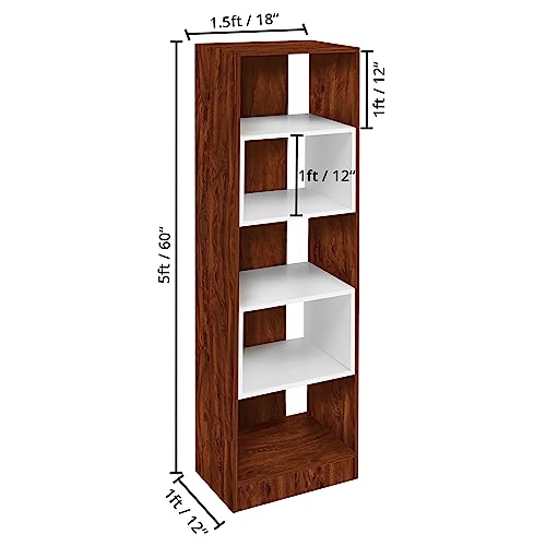 ABOUT SPACE Book Shelf - 5 Tier Rectangle Book Stand for Home Library (L 1.5 x B 1 x H 5 ft - Oak Red)