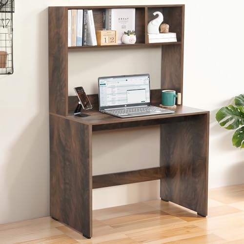 ABOUT SPACE Study Table with Hutch - Computer Table with Storage for PC, Laptop & Writing, Gaming, Drawing DIY Engineered Wood Office Desk for Home (Walnut - L 80 x B 45 x H 151.5 cm)