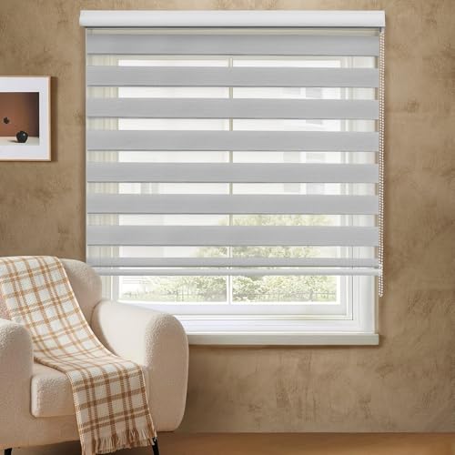 B0DP7GGVTK ABOUT SPACE Window Blinds - 3 x 7 ft Zebra Roller Blinds for Windows for Light Filtering, Privacy, UV Protection Corded Roll Up Curtain Window Shades for Home, Office, Living Room Kitchen - Grey