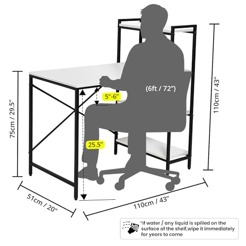 ABOUT SPACE Computer Table for Home with 4 Tier Storage (White - L 110 x B 51 x H 110 cm)