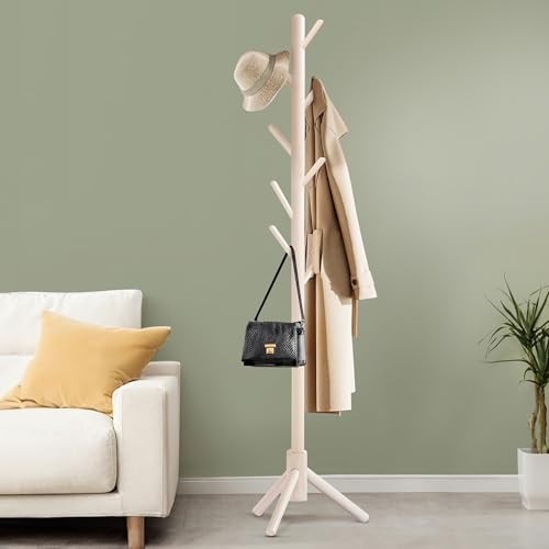 ABOUT SPACE Coat Hanger Stand for Home - Detachable Coat Rack with 8 Hooks for Umbrella, Handbags, Dress Hanger Stand for Adults Teen Children for Bedroom Living Room Entryway (White H 76 cm - 176 cm)