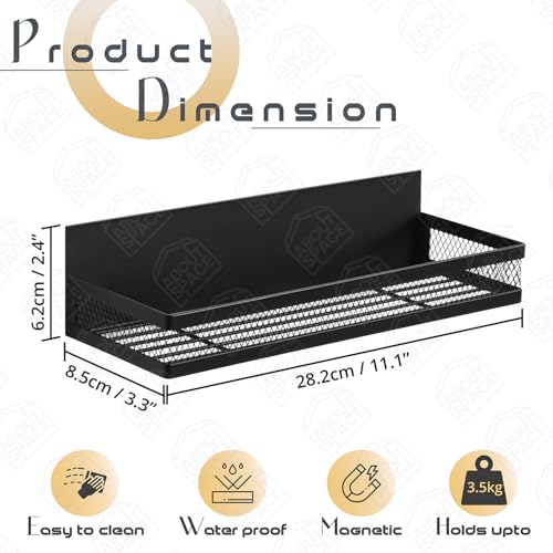 ABOUT SPACE Magnetic Shelf for Fridge - Kitchen Organizer Rack - Floating Shelves for Washing Machine, Microwave Oven, Fridge Side Rack Powder Coated Metal Rack for Storage -L 28.2 x B 8.5 x H 6.2cm