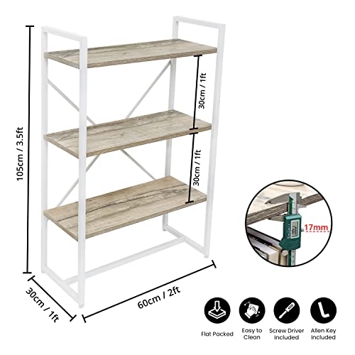 ABOUT SPACE 3-Tier Book Shelf (3.5 ft) - Multipurpose Wooden Utility Rack with Metal Adjustable Bush DIY Open Display Shelf Storage Organizer Stand (L 60 x B 30 x H 105 cm)