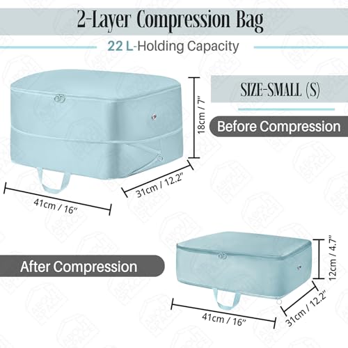 ABOUT SPACE Ultra Space Saving Self Compression Organizer - 22 L Vacuum Storage Bags - Packing Vaccine Bags for Clothes Airtight Reusable -Travel Essentials (Blue - Small - L 41 x B 31 x H 12 cm)