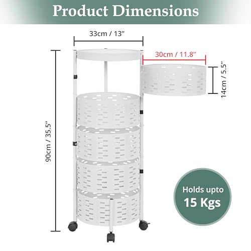 ABOUT SPACE 5 Tier Round Multi-Purpose Kitchen Trolley Storage Organizer with Wheels