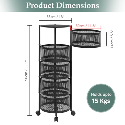 ABOUT SPACE 5 Tier Round Multi-Purpose Kitchen Trolley Storage Organizer with Wheels