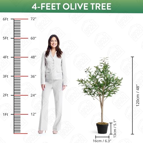 ABOUT SPACE 4 ft Artificial Olive Tree Plant Decor with Pot & 580 Leaves