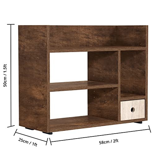 ABOUT SPACE Table Top Bookshelf - Countertop Bookcase with Drawer (Caramel Brown)