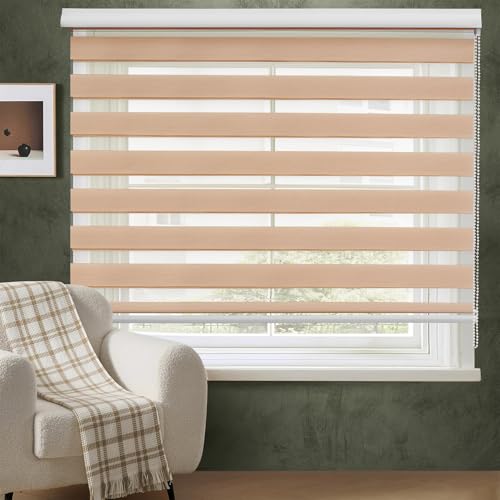 ABOUT SPACE Window Blinds - 4 x 7 ft Zebra Roller Blinds for Windows for Light Filtering, Privacy, UV Protection Corded Roll Up Curtain Window Shades for Home, Office, Living Room Kitchen - Brown