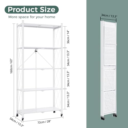 ABOUT SPACE Foldable Kitchen Storage Rack - 5 Tier (White- L 72 x B 34 x H 160 cm)