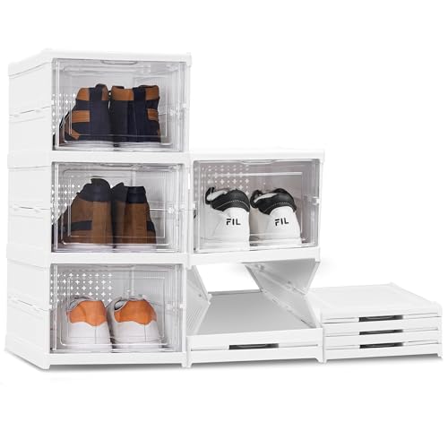 ABOUT SPACE Sneaker Box- 3 Pair Shoe Rack | Collapsible Shoe Organiser With Door-Foldable (White)