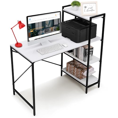 ABOUT SPACE Computer Table for Home with 4 Tier Storage (White - L 110 x B 51 x H 110 cm)