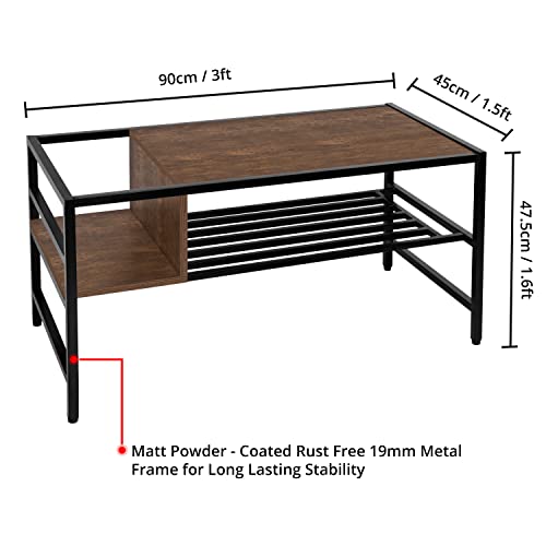 ABOUT SPACE Coffee Table with Magazine Rack (Brown - L 90 x B 45 x H 47.5 cm)