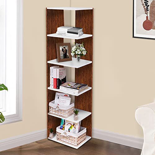 ABOUT SPACE Book Shelf - 5 Tier 5 ft Versatile Book Stand for Home Library, Office Modern Slim Open Display Rack Shelf Engineered Wood with Unique Design for Bedroom Living Room - Oak Red (1.5x1x5 ft)